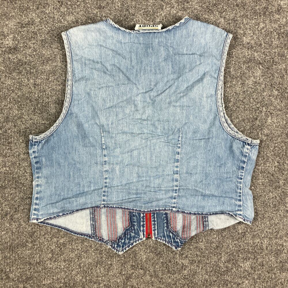 Sunny Sport Denim Vest Womens Size 12 Petite Zip Front Red Trim Western - Picture 6 of 7